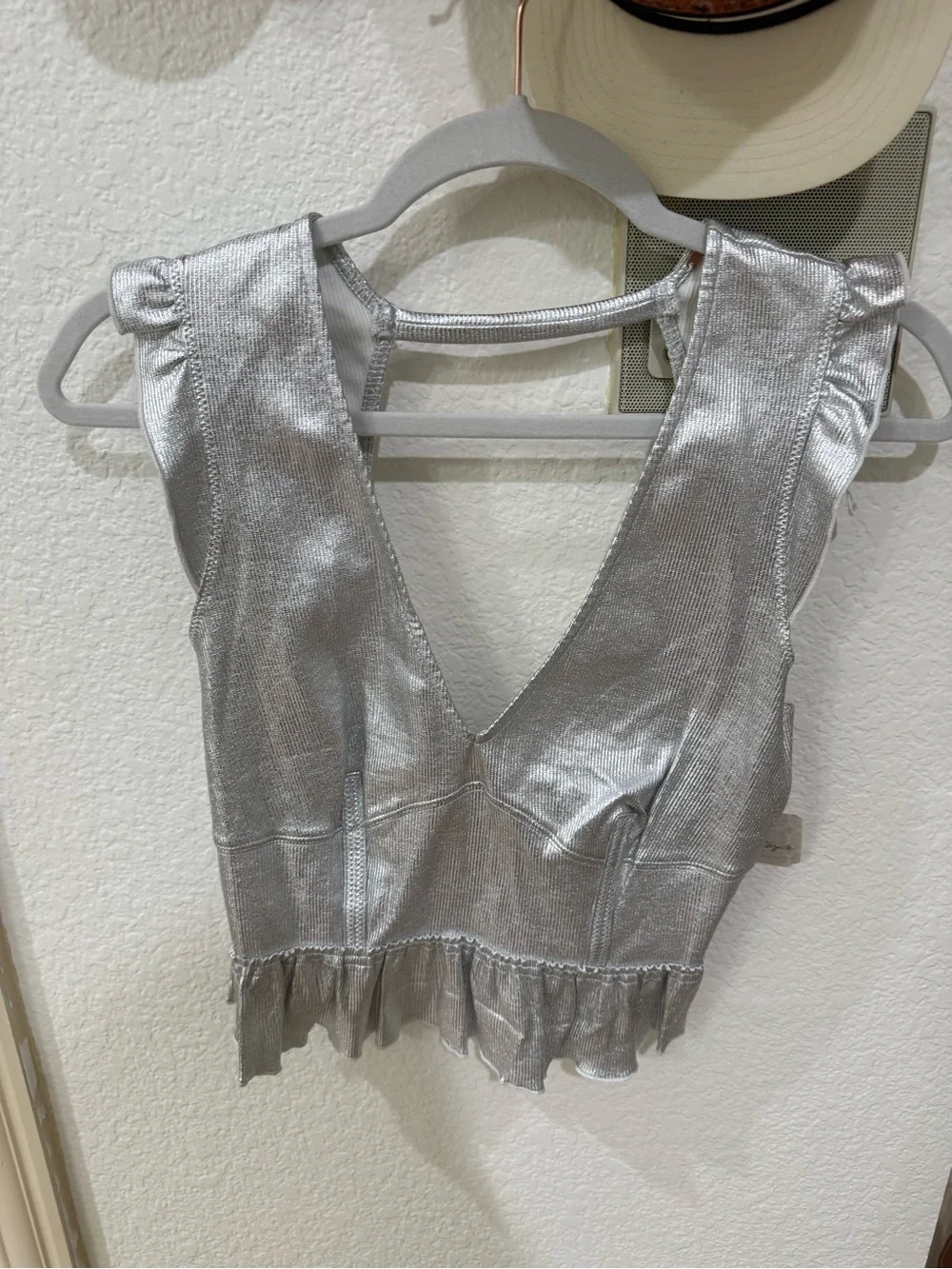 Free People Metallic Silver Top